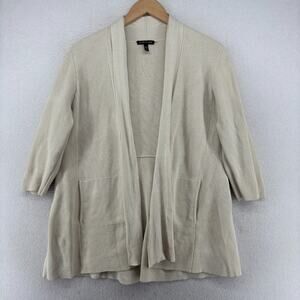 EILEEN FISHER Sweater M Cardigan Silk Organic Cotton Shawl Open Front Bone White